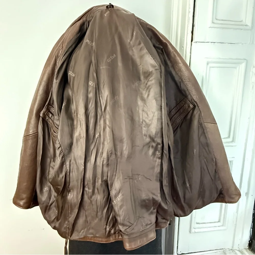 Vintage Gil Bret Brown Leather Belted Moto Jacket Distressed Biker Coat - Picture 12 of 13